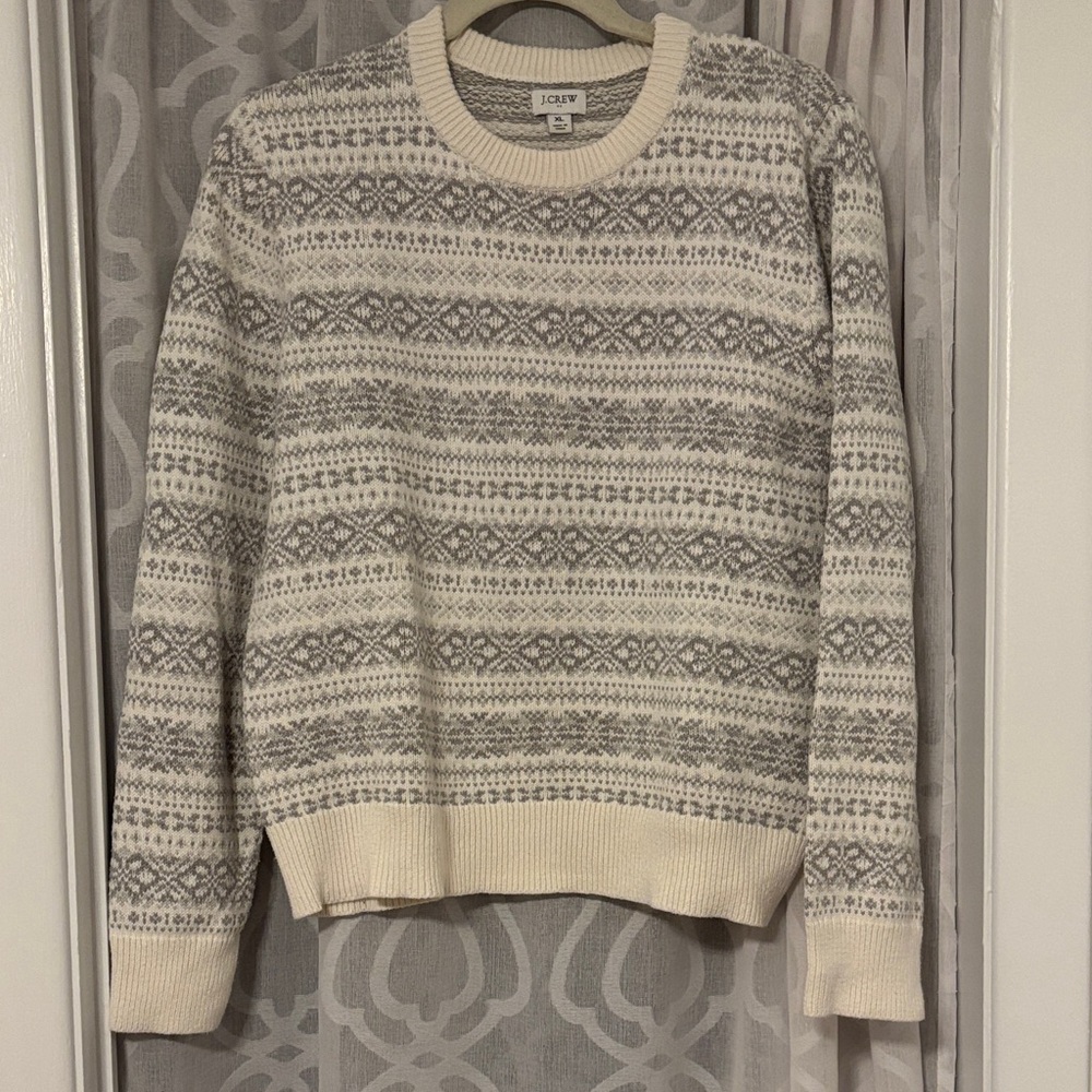 J. Crew Cream and Gray Fair Isle Sweater
